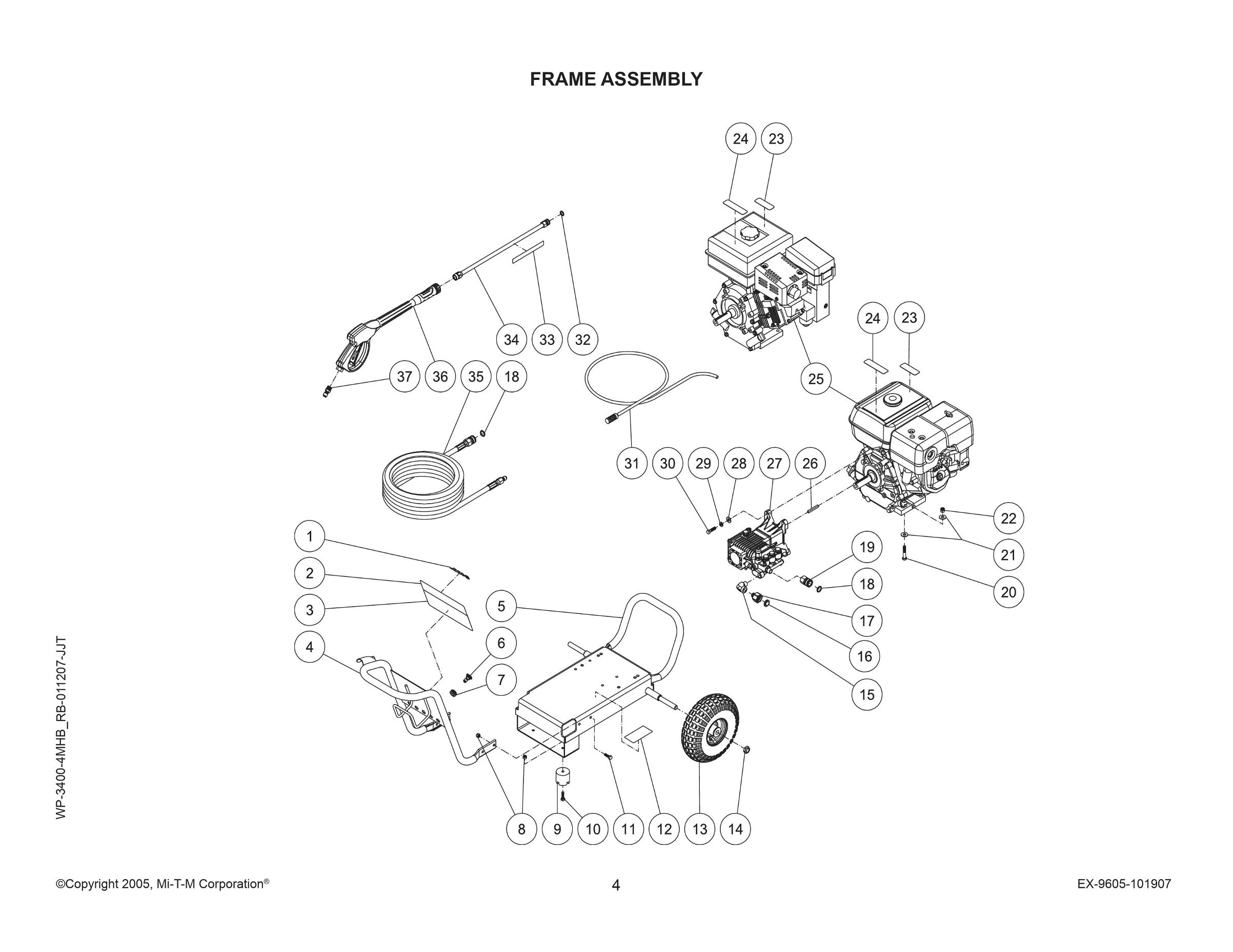 WP-3400-4MHB, 4MRB Pressure washer breakdown, parts & owners manual